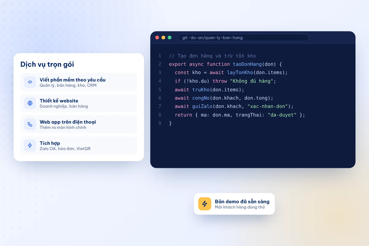 Dịch vụ viết phần mềm theo yêu cầu, thiết kế website, web app và tích hợp