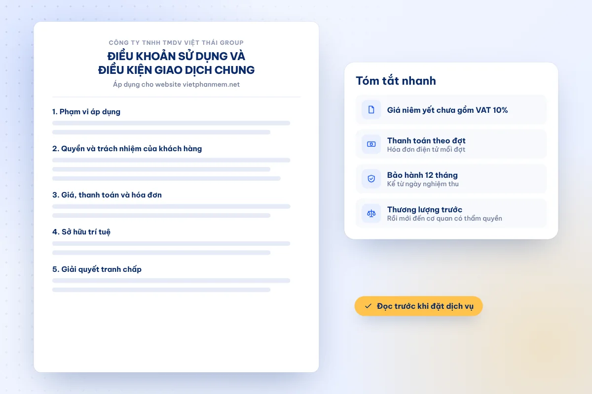 Điều khoản sử dụng và điều kiện giao dịch chung tại vietphanmem.net