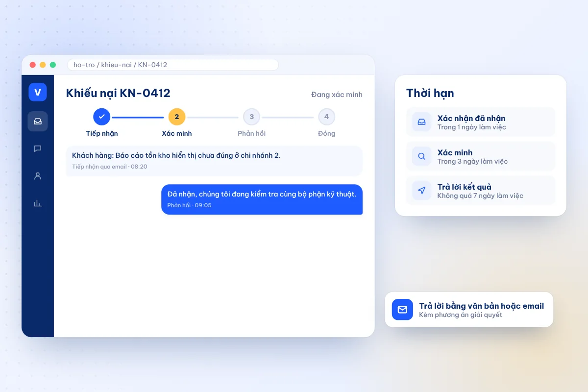 Quy trình giải quyết khiếu nại khách hàng: tiếp nhận, xác minh, phản hồi trong 7 ngày làm việc