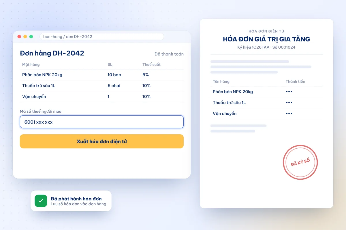 Kết nối hóa đơn điện tử giúp phát hành hóa đơn ngay từ dữ liệu đơn hàng