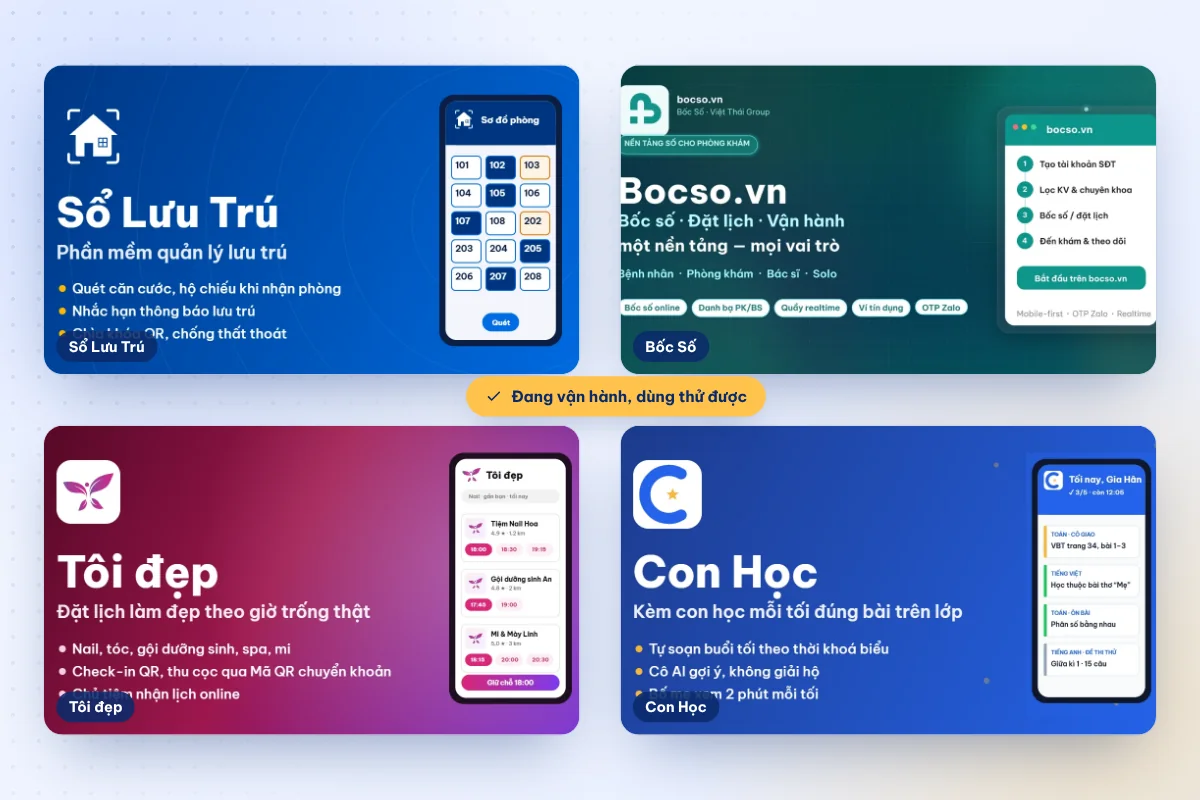 Phần mềm quản lý doanh nghiệp: Sổ Lưu Trú, Bốc Số, Tôi đẹp, Con Học