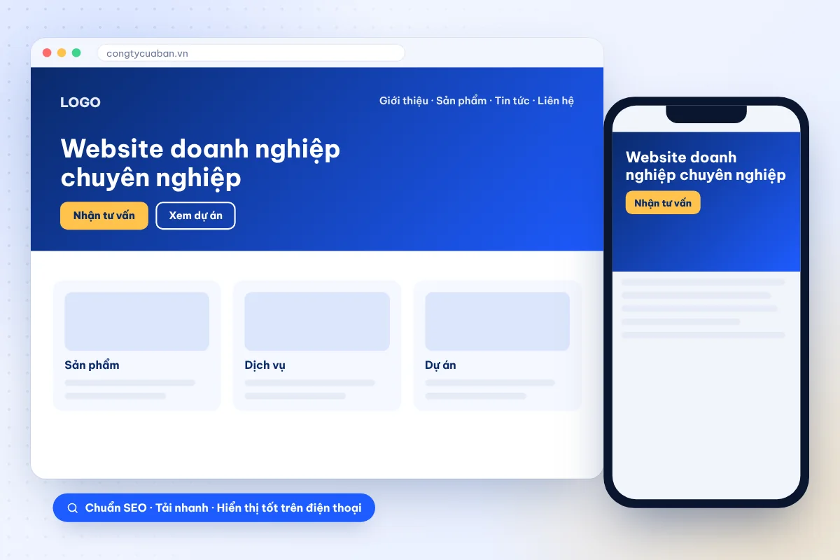 Dịch vụ thiết kế website doanh nghiệp chuẩn SEO, hiển thị tốt trên điện thoại